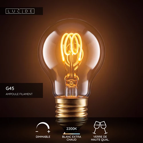 Lucide G45 - Ampoule filament - Ø 4,5 cm - LED Dim. - E27 - 1x3W 2200K - Ambre - USP